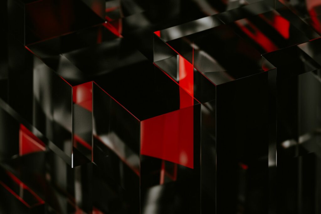 A black and red abstract background with squares and rectangles